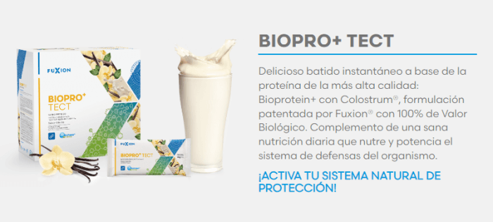 BIOPRO TECT FUXION batido con proteina que proporciona nutrientes para ayudar a reforzar la salud y defensas