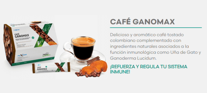 cafe ganomax fuxion para reforzar mejorar sistema inmunologico con ganoderma uña de gato