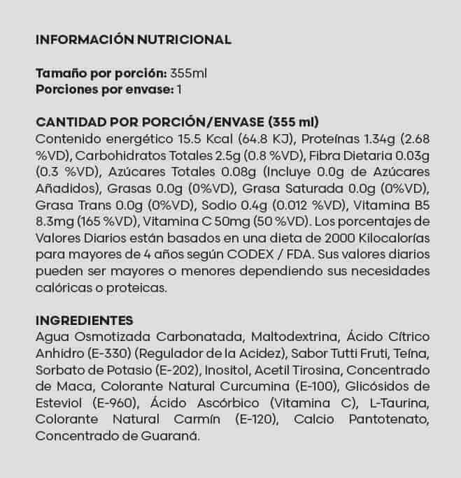 XPEED FUXION ingredientes tabla nutricional de componentes naturales ¿que contiene?