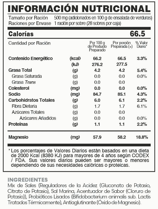 PROBIX FUXION ingredientes tabla nutricional de componentes naturales ¿que contiene?